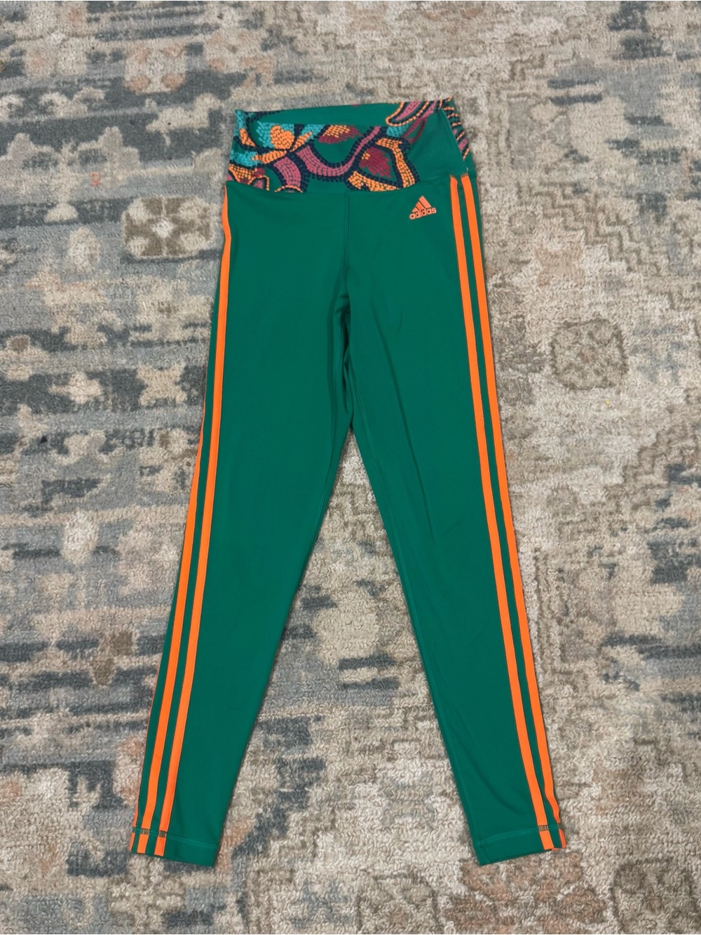 Adidas x FARM Rio AEROREADY 7/8 Leggings Green Orange - Picture 4 of 8